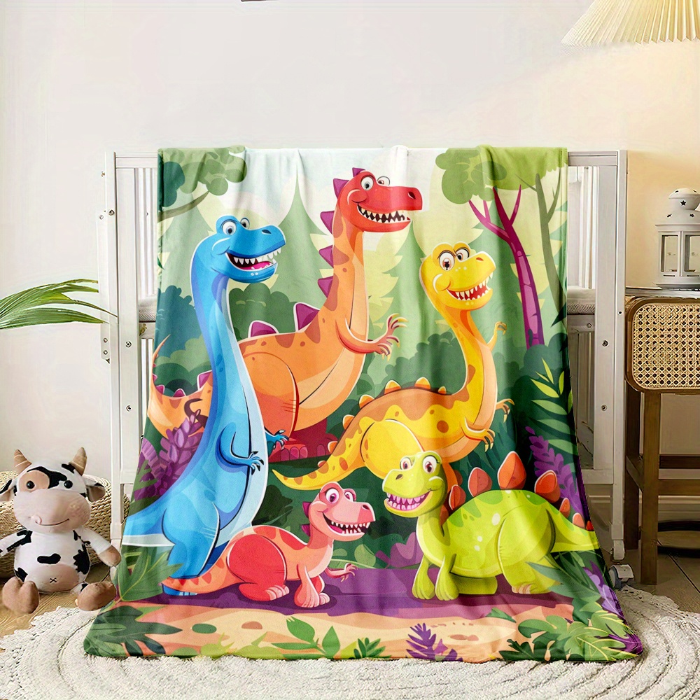 

1pc Dinosaur Printed Thin Blanket, 4 Season Blankets Suitable For Sofas, Beds, Living Rooms, Travel, Soft And Nap Office Shawl Blanket, Outdoor Camping Blankets