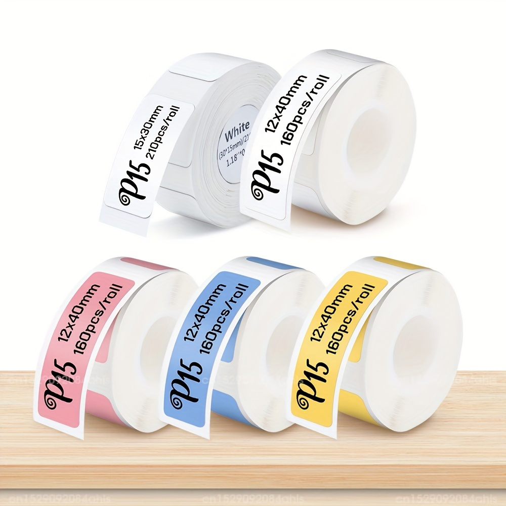 

Multi Size P15 Label Paper Sticker 15*30mm/12*40mm White Label Tape P15 Thermal Printer Transparent Label Sticker Adhesive Tape, Portable Thermal Label Maker Printing Paper Waterproof Adhesive Sticker