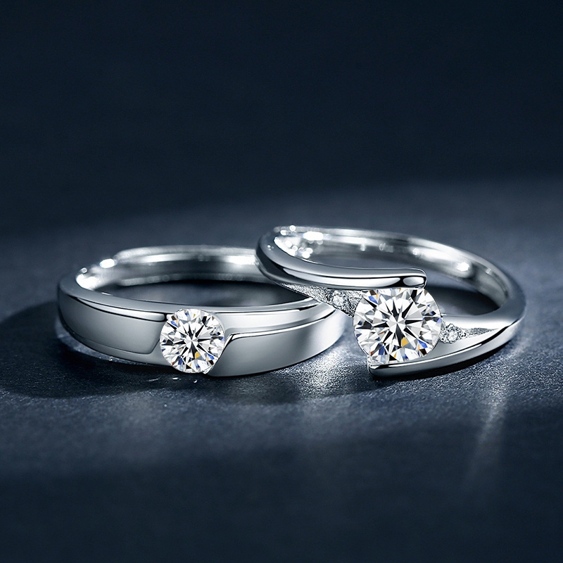 2pcs Adjustable Couple Rings Set, 925 Sterling Silver