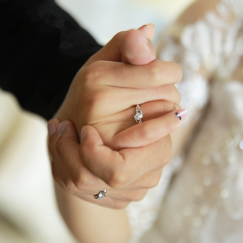 2pcs Adjustable Couple Rings Set, 925 Sterling Silver