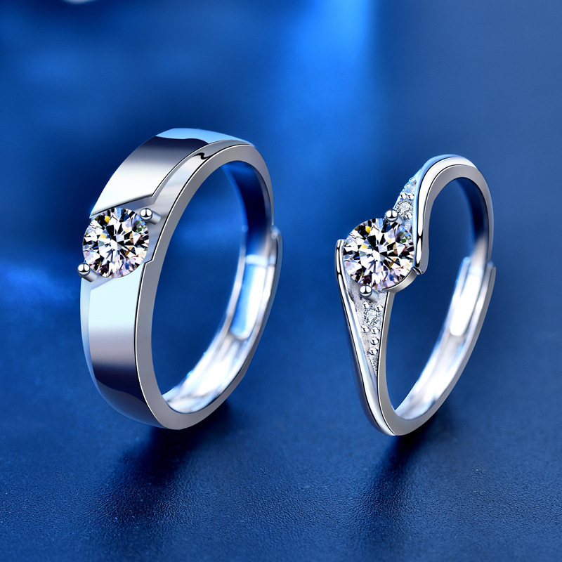 2pcs Adjustable Couple Rings Set, 925 Sterling Silver