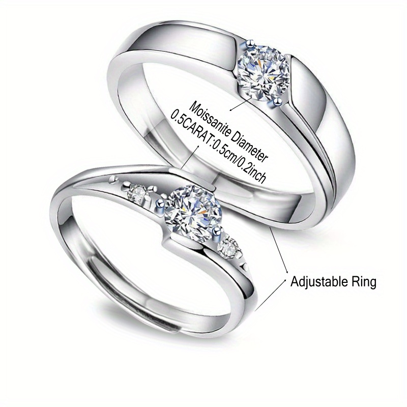 2pcs Adjustable Couple Rings Set, 925 Sterling Silver