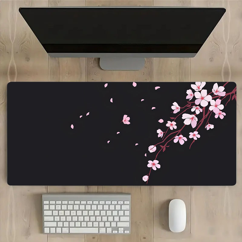 

Cherry Blossoms Black Large Game Mouse Pad Computer Hd Desk Mat Keyboard Pad Natural Rubber Non-slip Office Mousepad Table Accessories As Gift For Boyfriend/girlfriend Size35.4x15.7in
