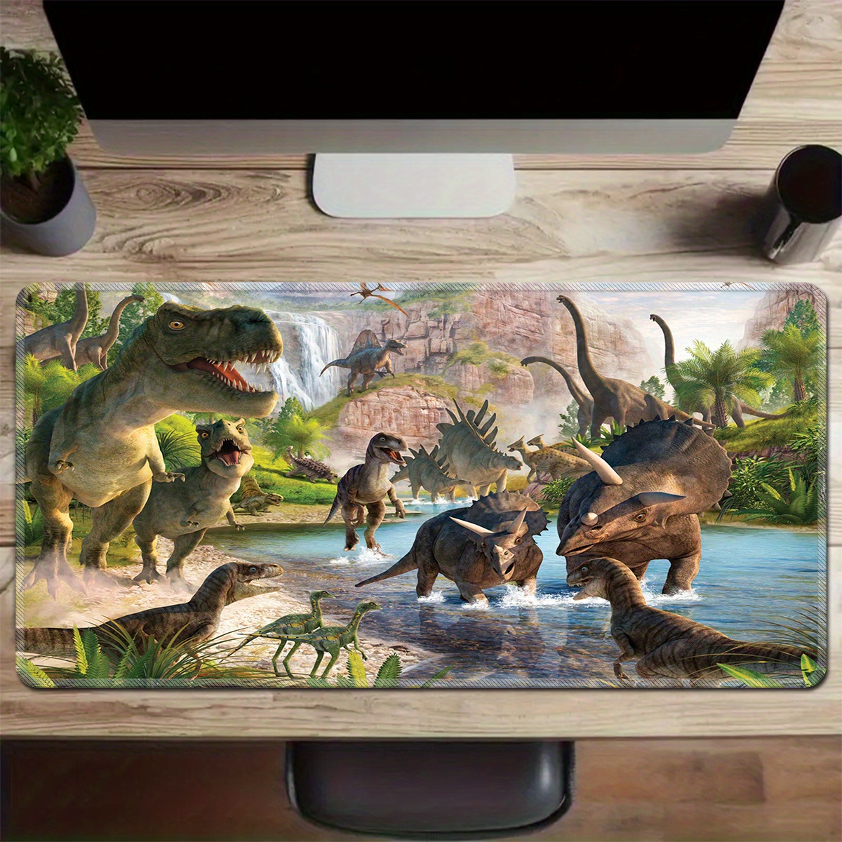 

1pc Large Hd Gaming Keyboard Desk Pad Non-slip Rubber, Colorful Cartoon Dinosaur Mouse Pad, Washable, Durable, Thick Computer, Desk Protection Pad Magic Desk Pad Christmas Gift Valentine's Day Gift