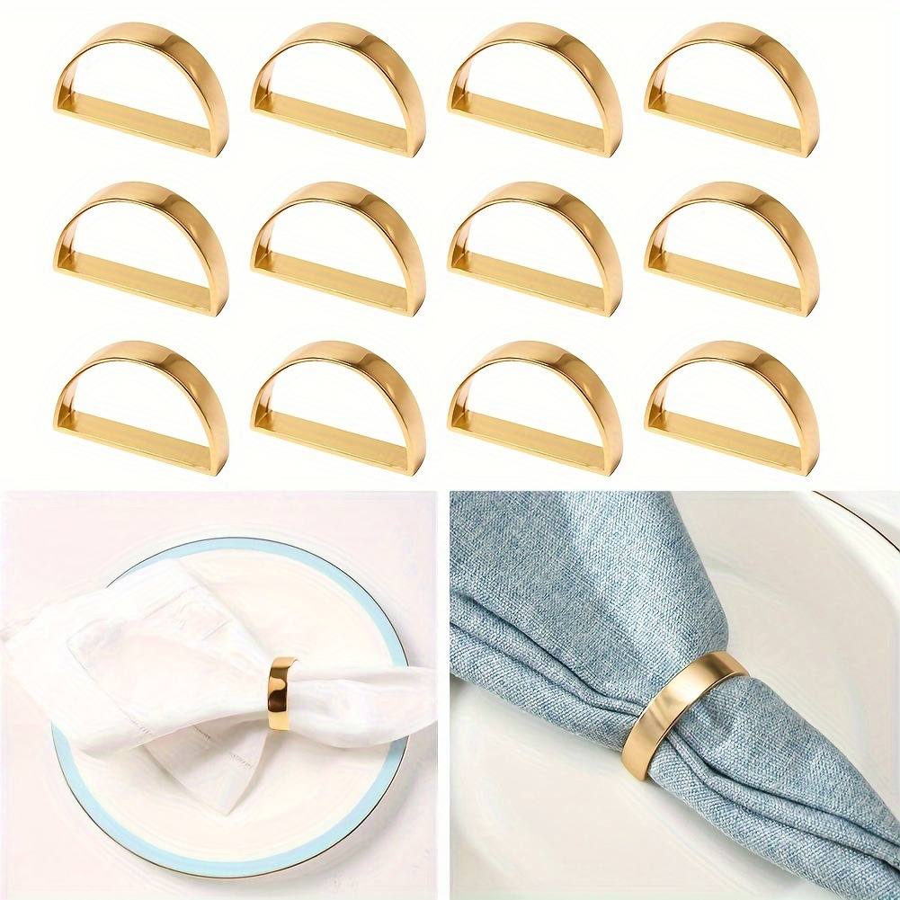 

12pcs Golden Napkin Rings, Solid Color Napkin Buckle, Cast Iron Polished Metal Rings, Christmas Decoration, Dining Table Decor