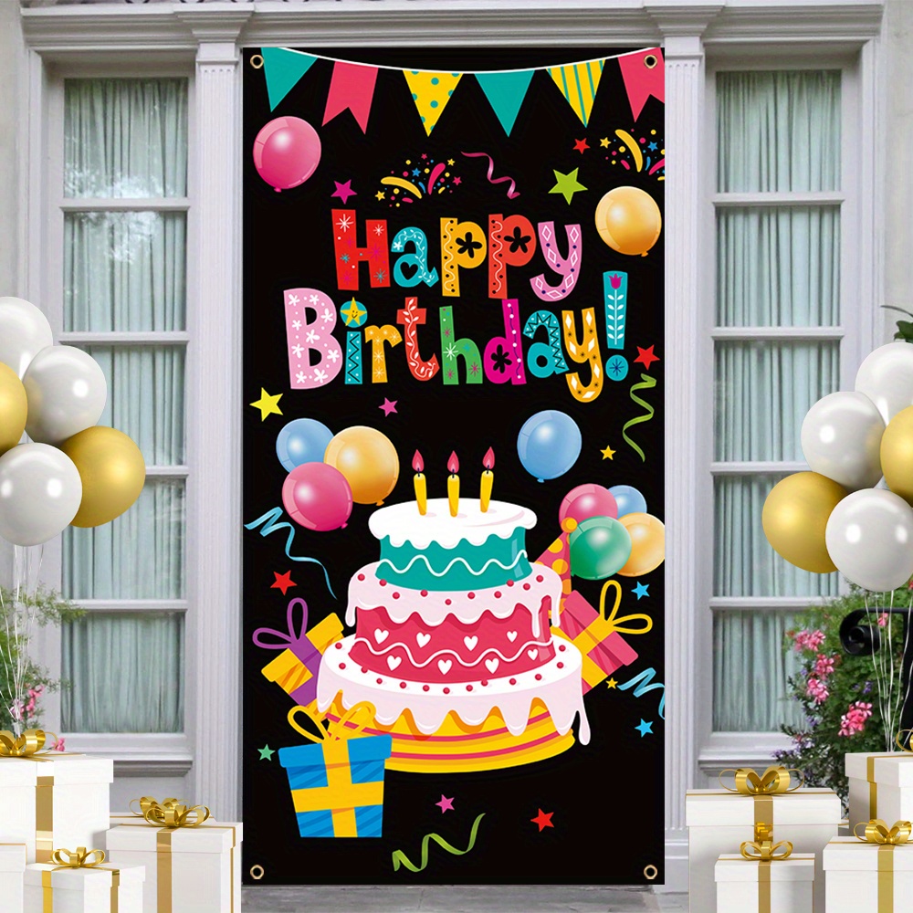 

1pc, "happy Birthday" Polyester Banner (70"x35"), Colorful Festive Door Cover Sign, Party Decor, Home Wall Mural For Front Door Hanging, Indoor & Outdoor Celebrations Decor