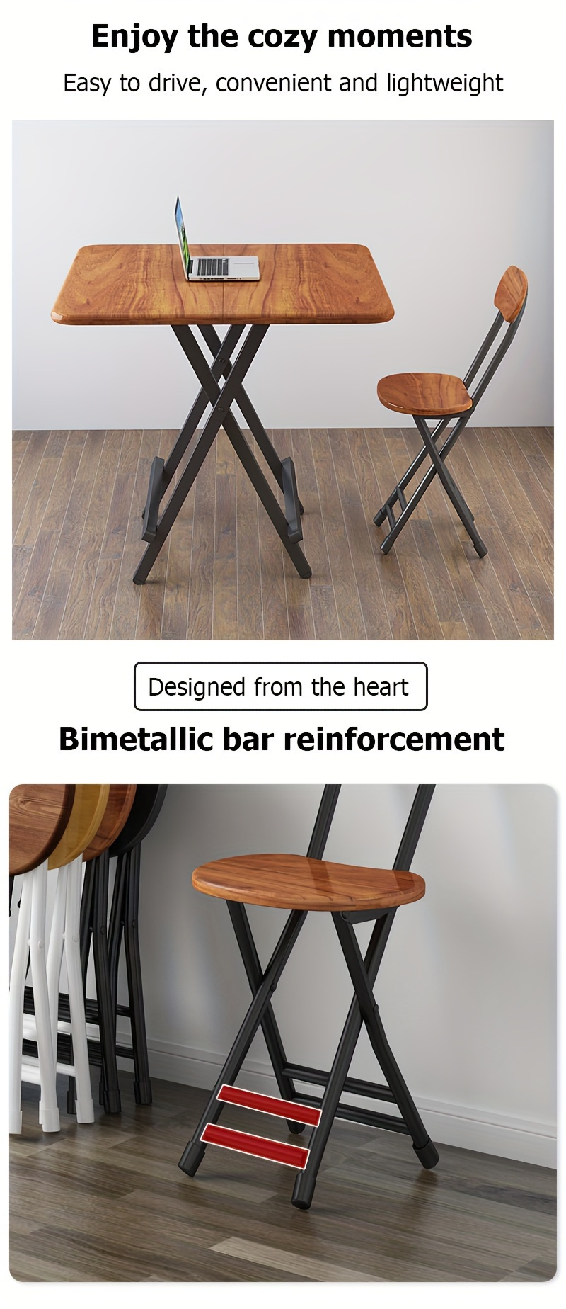1pc Folding Metal Chair with Backrest, Compact Portable Design for Household, Computer Seating, Space-Saving Black Frame with Wood End, Ideal Home Supplies