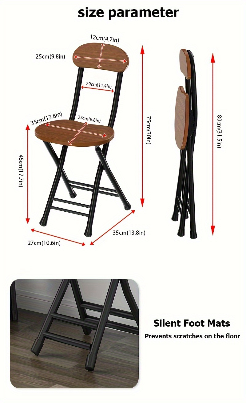 1pc Folding Metal Chair with Backrest, Compact Portable Design for Household, Computer Seating, Space-Saving Black Frame with Wood End, Ideal Home Supplies