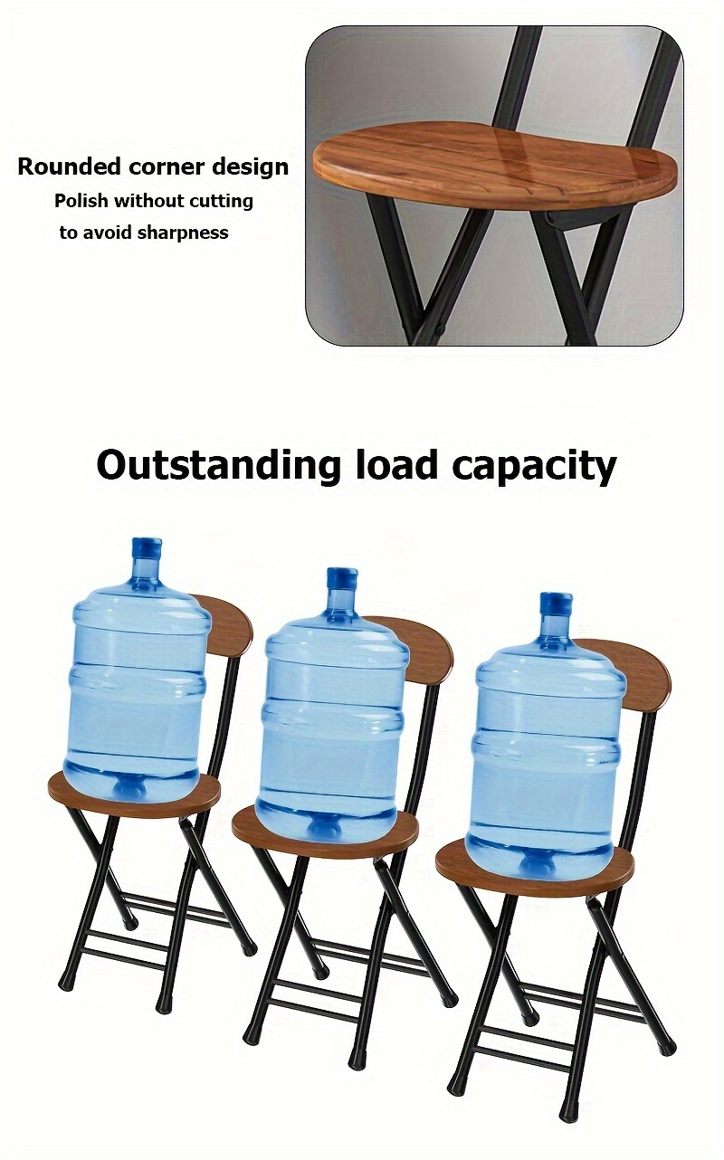1pc Folding Metal Chair with Backrest, Compact Portable Design for Household, Computer Seating, Space-Saving Black Frame with Wood End, Ideal Home Supplies