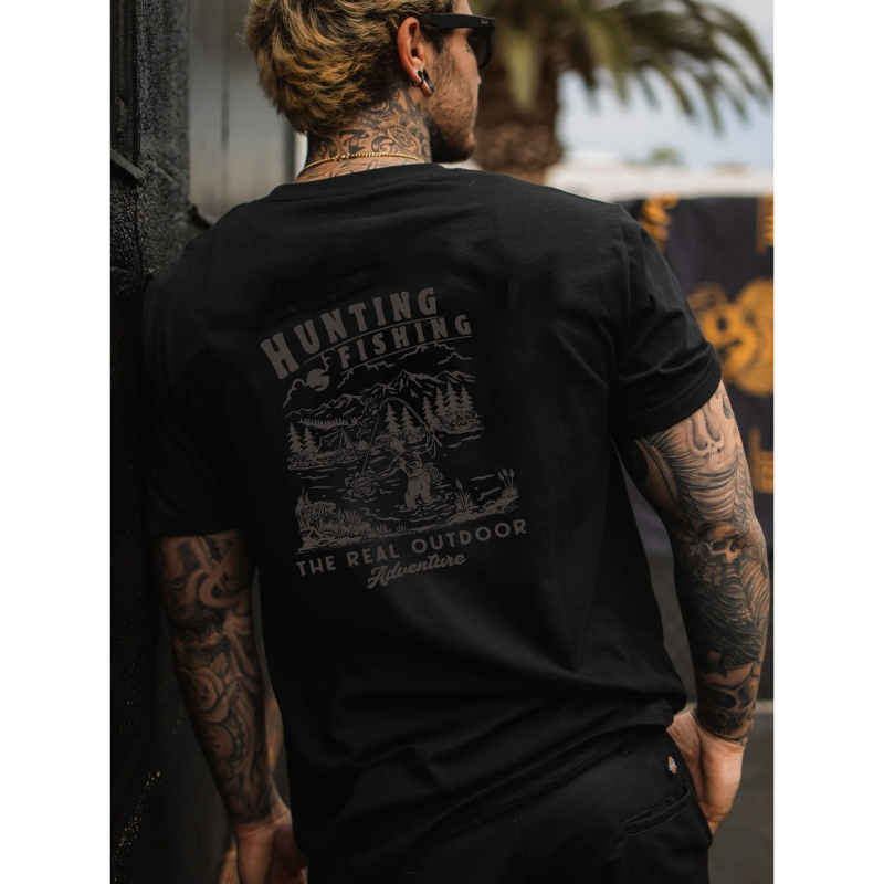

Hunting Fishing Print Short Sleeve Tees For Men, Casual Crew Neck T-shirt, Comfortable Breathable T-shirt