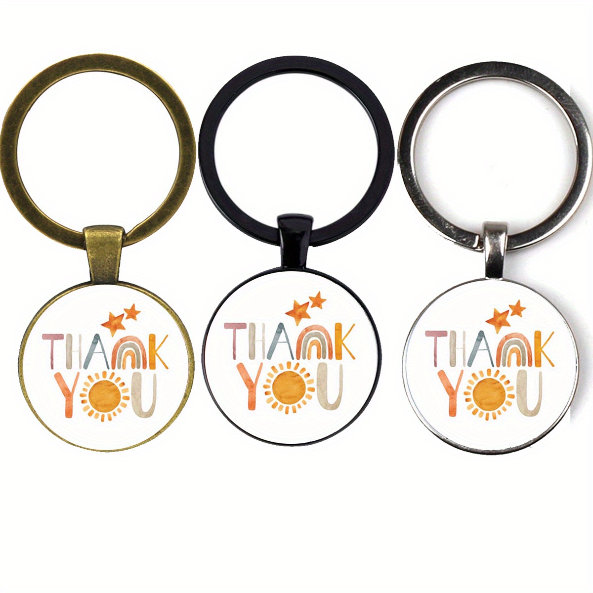 1 Set Of 3pcs Thank You Keychain In Black, Vintage Bronze, And Silvery - A Creative Gift For Teacher's Day, Valentine's Day, Or For Family And