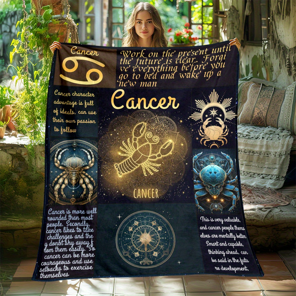 

1pc Zodiac Sign Printed Blanket, 4 Season Blankets Suitable For Sofas, Beds, Living Rooms, Travel, Soft And Nap Office Shawl Blankets