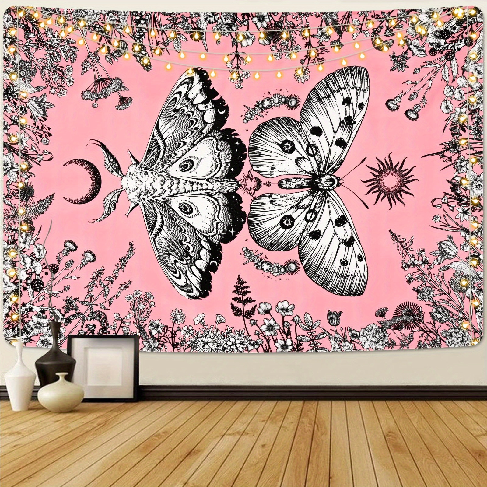

1pc Vinyl Aesthetic Butterfly Tapestry Boho Moth Tapestry Flowers Plants Garden Tapestry Sun And Moon Tapestry Wall Hanging Decor For Room