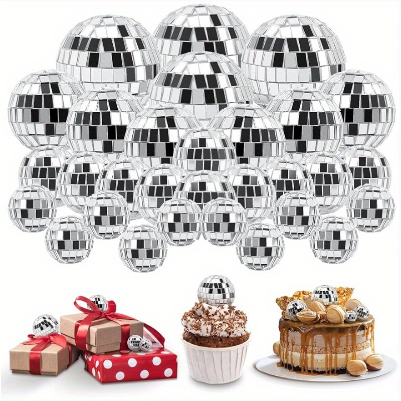 

30pcs, Disco Ball Cake Decoration, Silvery Reflective Mirror Ball Disco Table Decoration 70's Disco Theme Party Supplies
