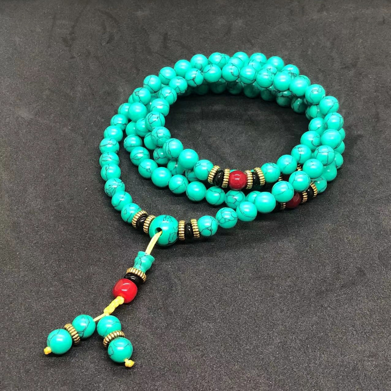 

108 Bead Turquoise Mala Bracelet, Vintage Bohemian, Unisex Prayer Beads, Spiritual Jewelry For Men And Women