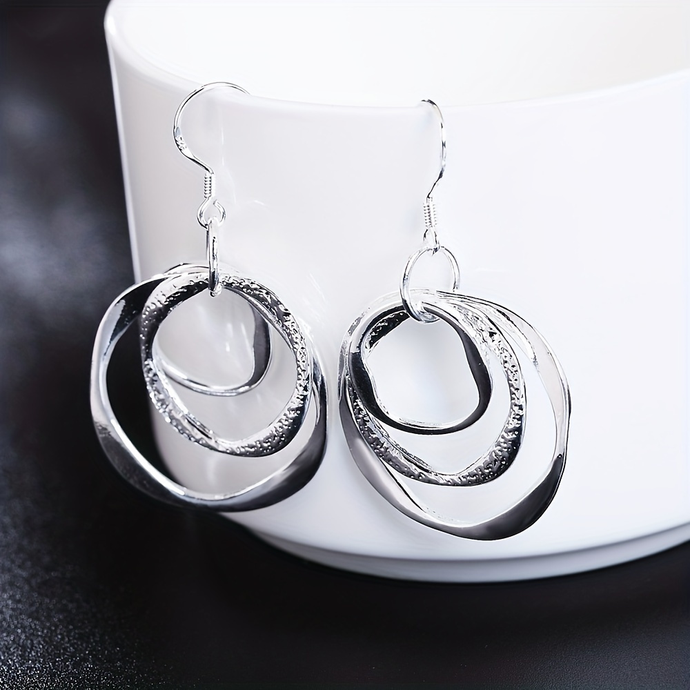 

Irregular Hollow Circle Design Dangle Earrings Simple Retro Style Silver Plated Jewelry Trendy Female Earrings