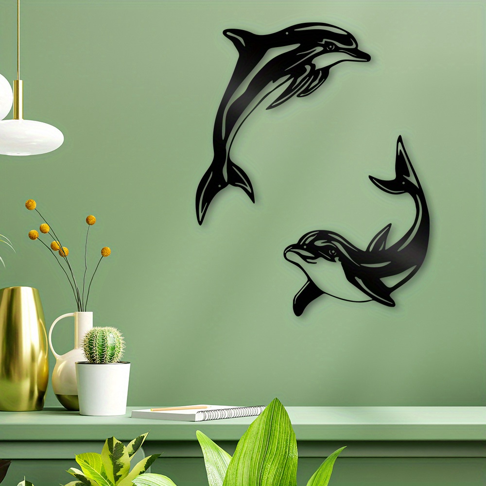 

1pc Dolphin Metal Wall Art Decor, Black Metal Wall Hanging Decor, For Home Office Living Room Bedroom, Unique Wall Art