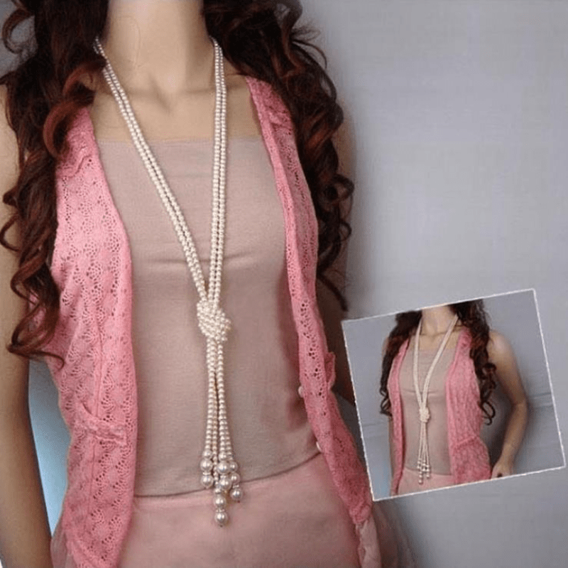 

Imitation Pearl Necklace Long Multi-layer Knotted Sweater Chain Elegant Temperament Personality Versatile Jewelry Matching Decoration For Women