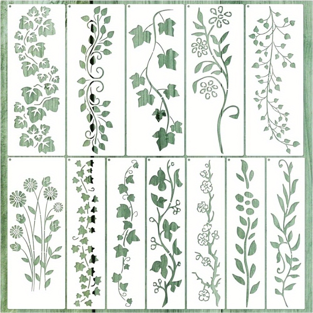 

12pcs Leaf Vine Stencils Leaves Floral Spring Stencil Reusable Diy Crafts Drawing Templates Stencils For Painting On Wood Wall Canvas Furniture Home Décor