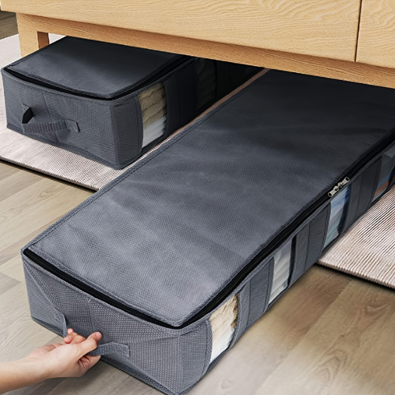 

1pc Under Bed Storage Box, Folding Storage Bag, Dustproof Storage Bag With Grid And Window, Large Capacity Organizer