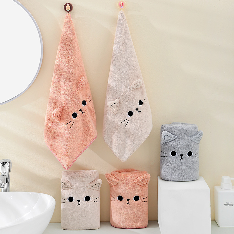

1pc Coral Fleece Cute Cartoon Cat Hair Drying Towel, Soft Absorbent Face Towel, Modern Towel For Bath & Home