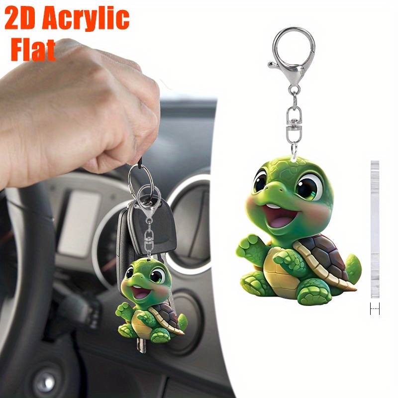 

1pc Durable Casual Cute Green Turtle Keychain, Cartoon Animal Key Ring, For Men Women