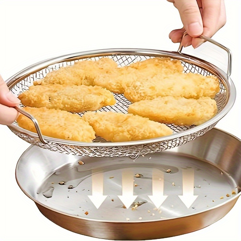 TEMU Stainless Steel Oil Filter Tray, Reusable Round Mesh Basket, Kitchen Strainer, Outdoor Camping Barbecue Accessories