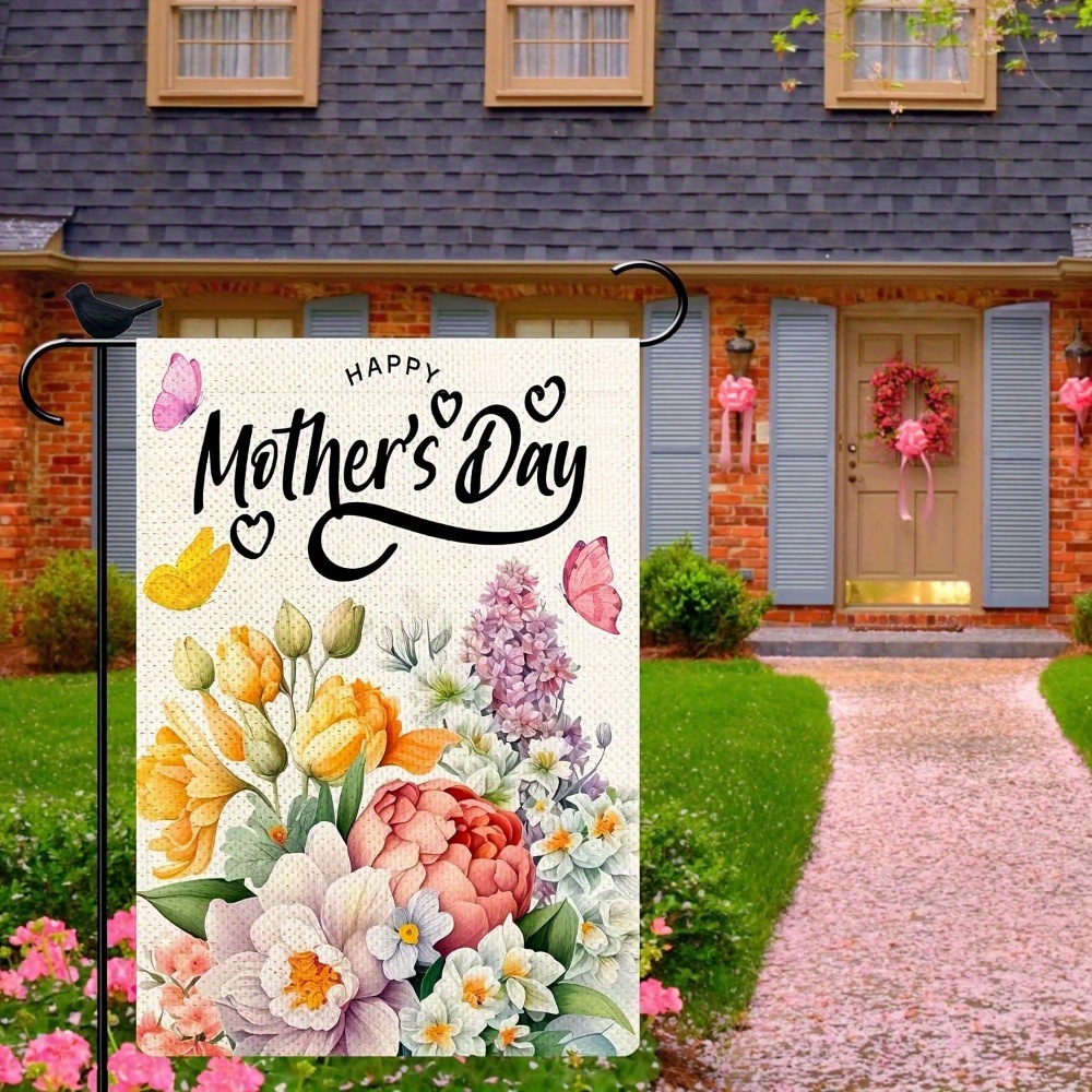 

1pc, Happy Mother's Day Garden Flag For Best Mom Welcome Spring Summer Yard Flag Outdoor Decoration, No Metal Bracket