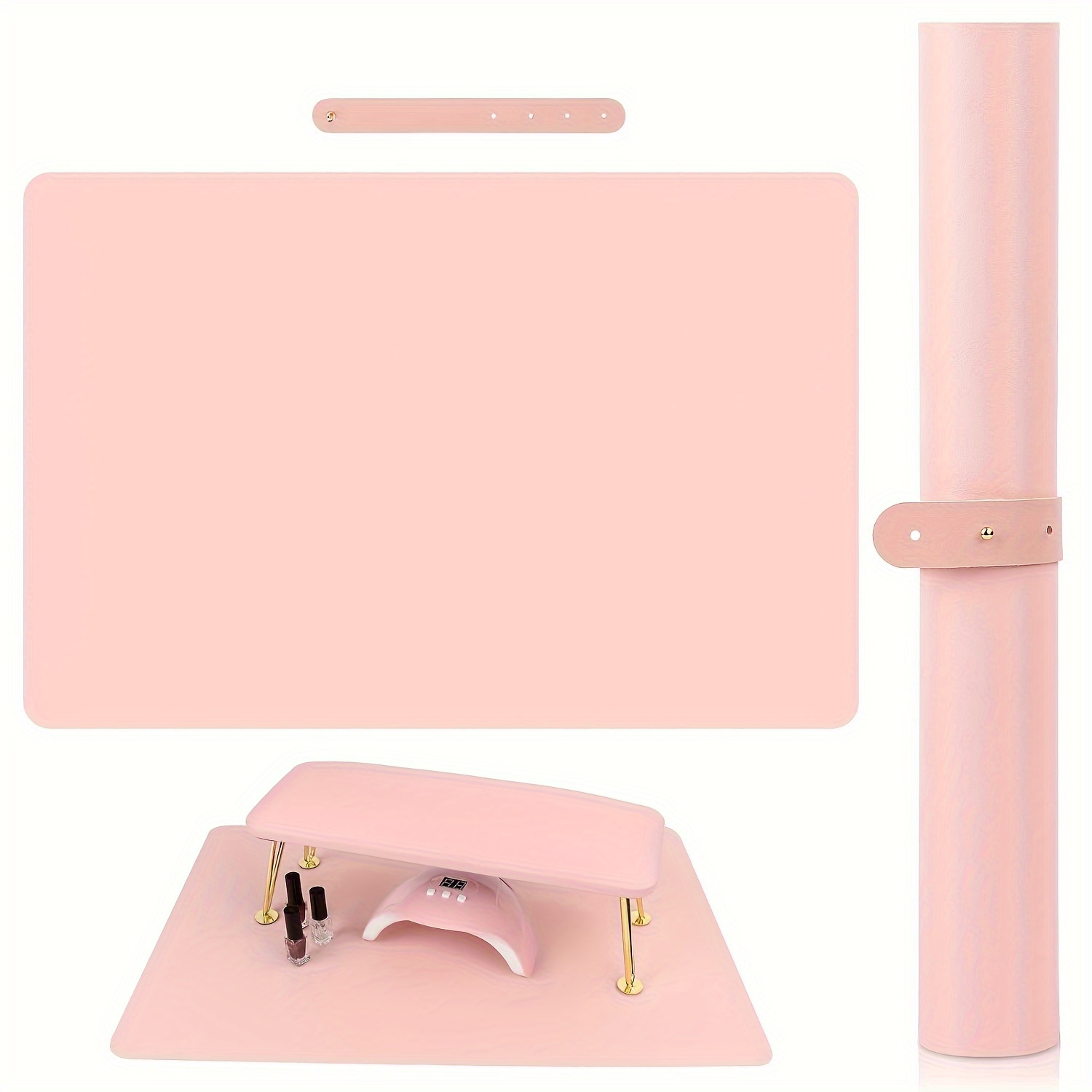 

Foldable Pink Nail Art Table Mat, Microfiber Pu Leather Nail Technician Manicure Pad, Heat & Scratch Resistant, Easy To Clean, Waterproof Desk Mat With Nail Hand Rest Cushion For Nail Art Studio