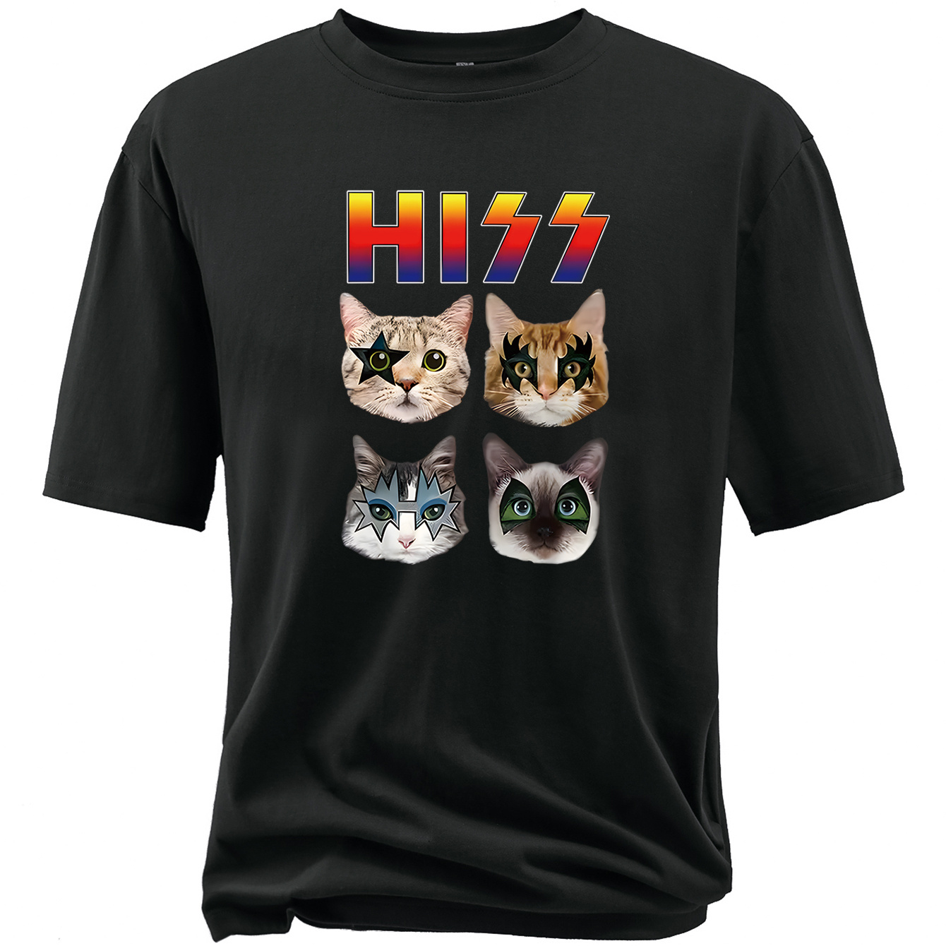 

Plus Size, Summer Men's Kitty Graphic Print T-shirt For Outdoor/sports, Breathable Short Sleeve Tees, Daily Life Clothing