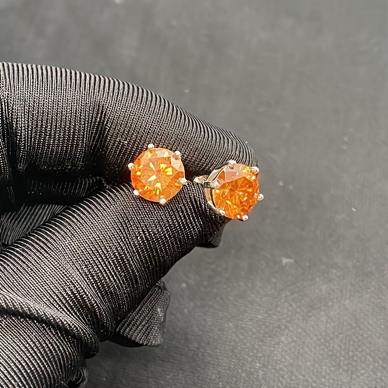 

2pcs 1.0-3.0ct Fashion Round Orange Color Moissanite S925 Sterling Silver Stud Earrings, Birthday Gift, Meaningful Graduation Gift