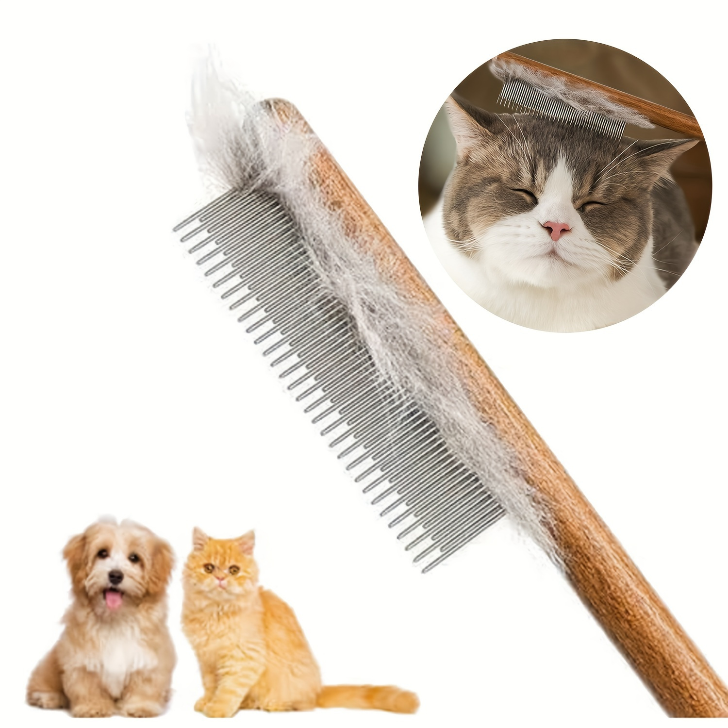 

1pc Cat Hair Removal Comb, Floating Hair Removal Brush With Wooden Handle, Grooming Tool For Dogs, Cats, And Small Pets