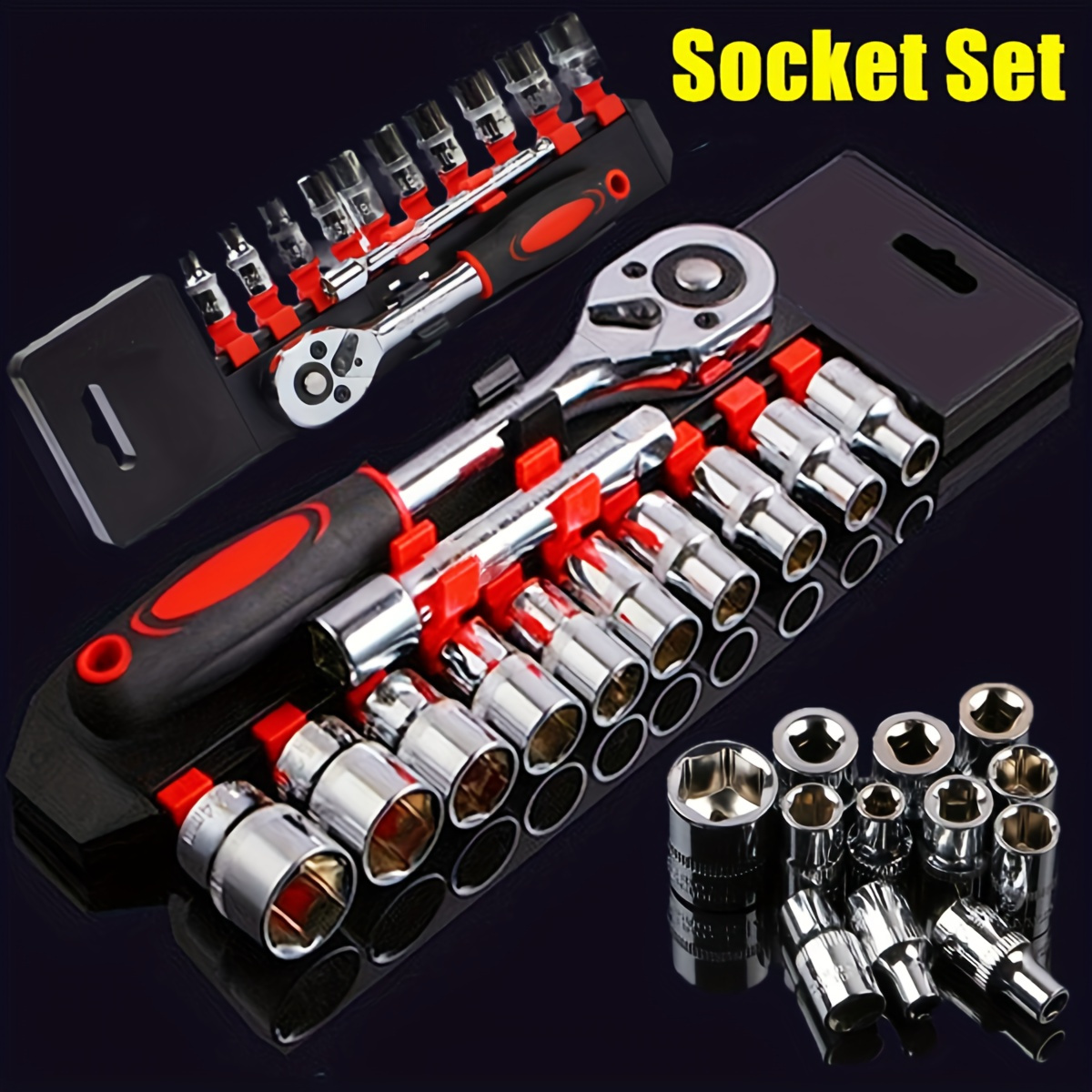 

1set 1/4 New Upgrade Wrench Socket Set, Hardware Car Boat Motorcycle Bicycle Repairing Tool
