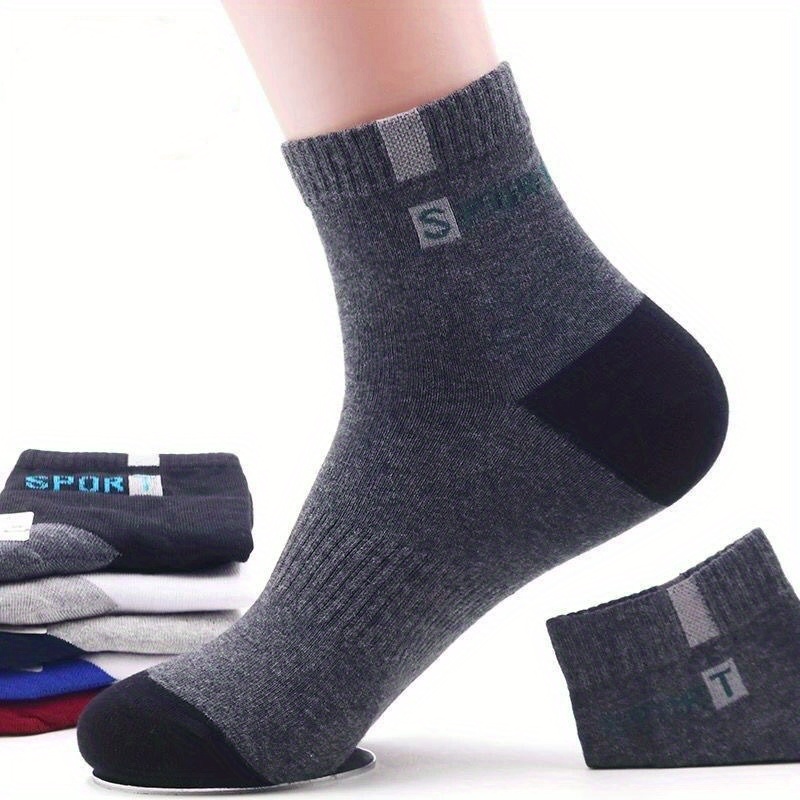 

5 Pairs Of Men's Trendy Colour Block Crew Socks, Sweat Absorbing Comfy Breathable Casual Soft & Elastic Socks, Spring & Summer