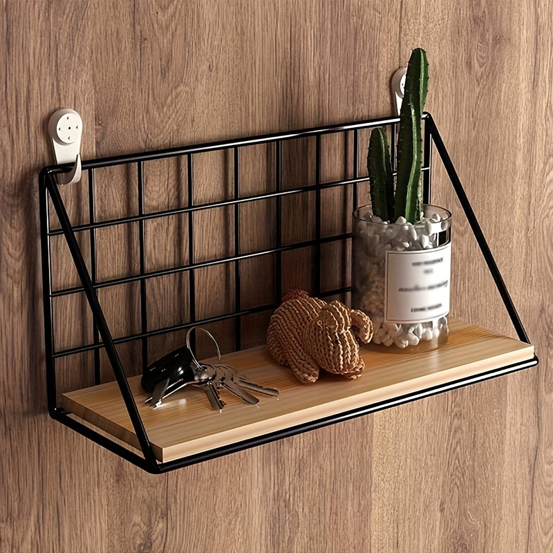 TEMU 1pc Modern Metal Floating Shelves Wall Mounted - Punch-free Storage Rack For Bathroom, Living Room, Bedroom - Minimalist Black & , No Installation Required, Bathroom Storage Rack, Shower Caddies