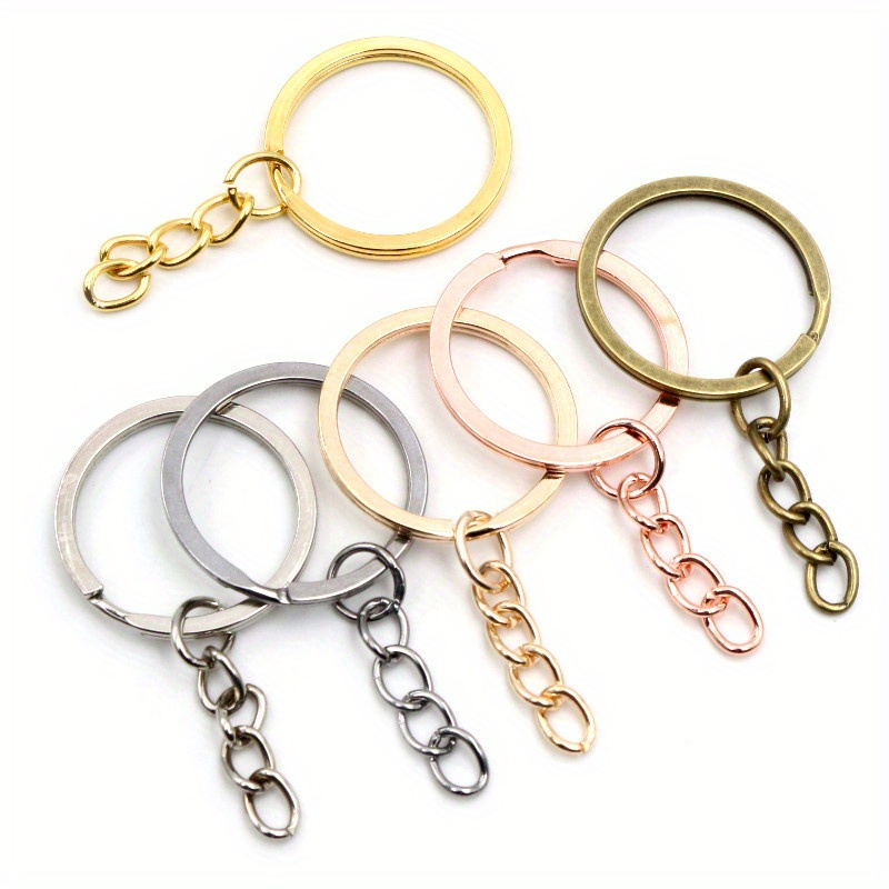 

20pcs Plated Key Rings With Chain, Round Split Keychain, Casual Style Metal Keyrings