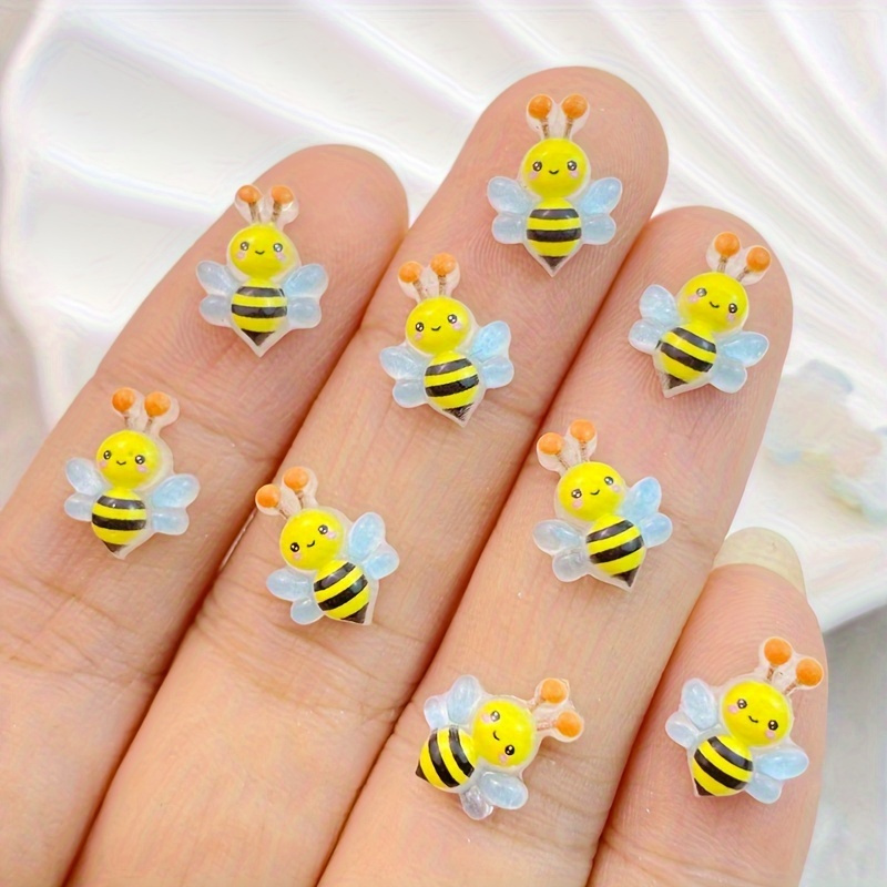30pcs/pack Random Color Mixing Resin Bee Nails Art Rhinestone Cartoon Nail Art Gemstones For Wedding,cute Bee Nail Art Charms For Nails Accessories Crafts