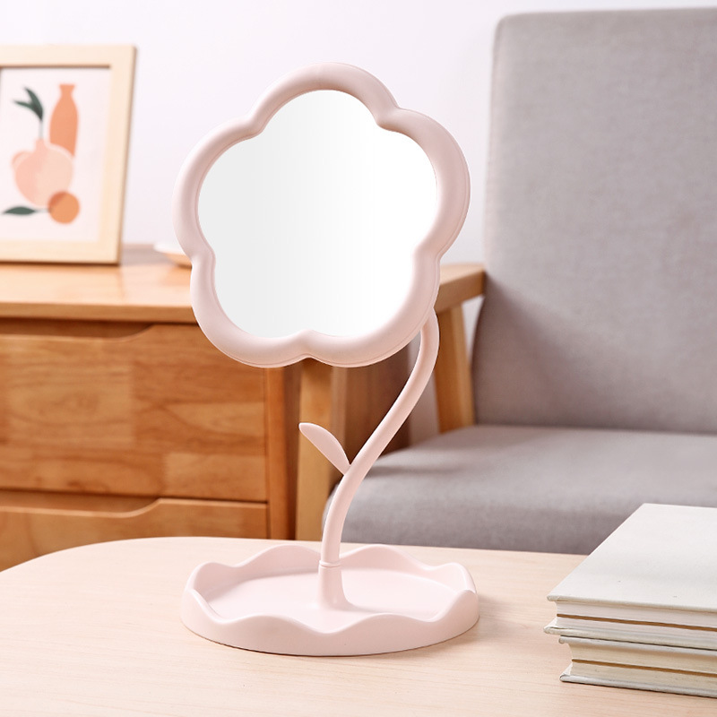 

1pc Creative Sunflower-shaped Makeup Mirror With Desktop Stand, Hd Round Cosmetic Mirror For Dorm Room Decor, Plastic Vanity Mirror For Tabletop In Bathroom, Bedroom Accessory For Girls And Women