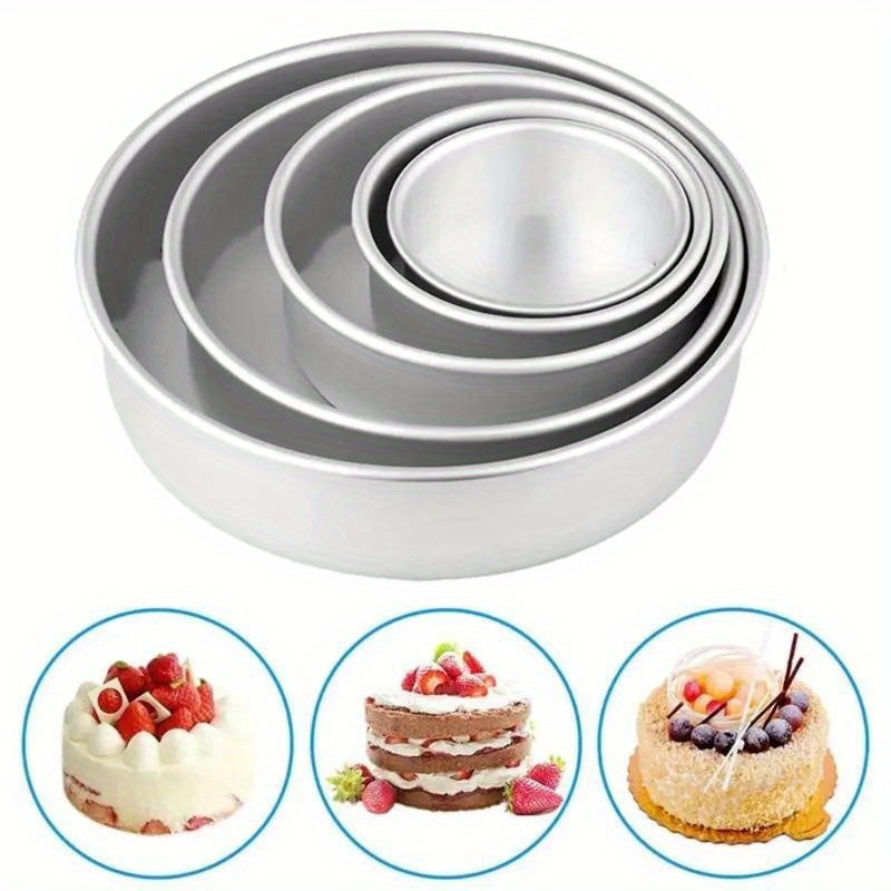 

4pcs Round Cake Mold Aluminium Alloy Non-stick Cake Pan Mousse Cake Tray Baking Mold Kitchen Removable Bottom Cake Decorating Tools