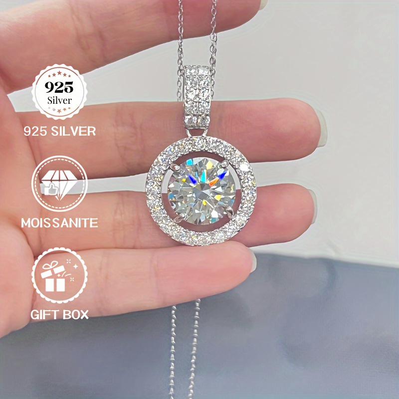 

1pc Elegant 1-10ct Moissanite Pendant Necklace, Sparkling 925 Sterling Silver Necklace, Perfect Anniversary Birthday Gift For Women Men