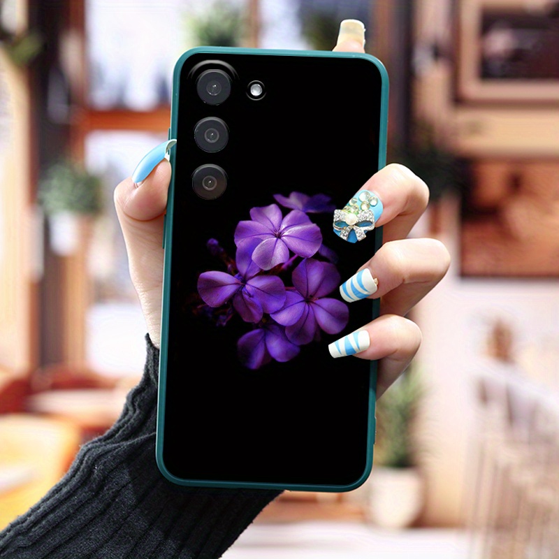 Luxury Silicone For Samsung Purple Flower Phone Case For Galaxy S24 Ultra  S23 Plus S22 S21 S20 FE S10 A72 A54 5G A53 A52 A52S A51 A33 A32 A23 A22 A2