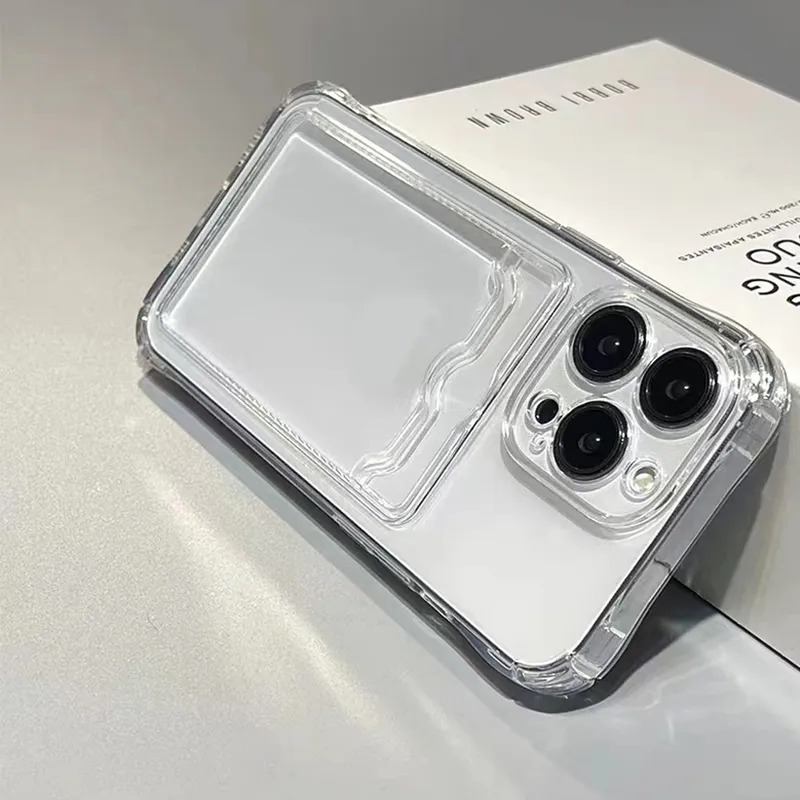 

Tpu Shockproof Clear Case With Card Pocket - Compatible With 15/14/13/12 Mini/11 Pro/xs Max/xr/x/6/6s/7/8 Plus