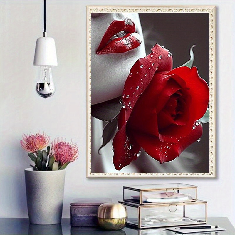 

1pc Large Size Rose Pattern Diy Diamond Art Painting Kit, Full Square Diamond, Mosaic Art Craft, Suitable For Beginners, Home Wall Decoration, Unique Gift, Without Frame