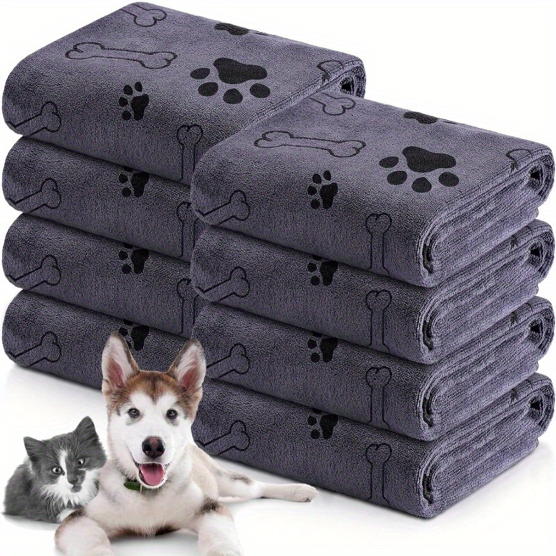 

1pc Microfiber Pet Towel For Dogs And Cats - Quick Drying, Absorbent, Soft Polyester Fiber With Cute Bone & Paw Print - Machine Washable Dog Bath Towel
