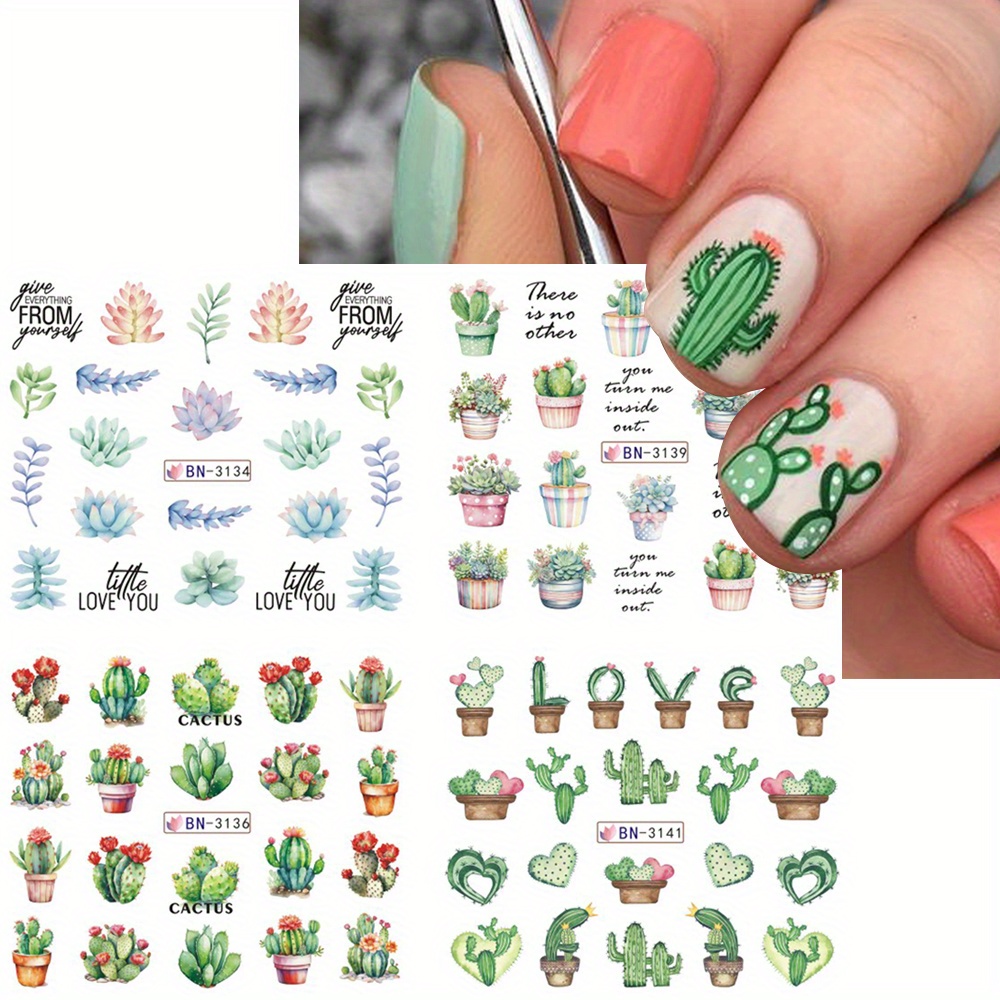 one sheet green cactus themed nail stickers - Temu Germany