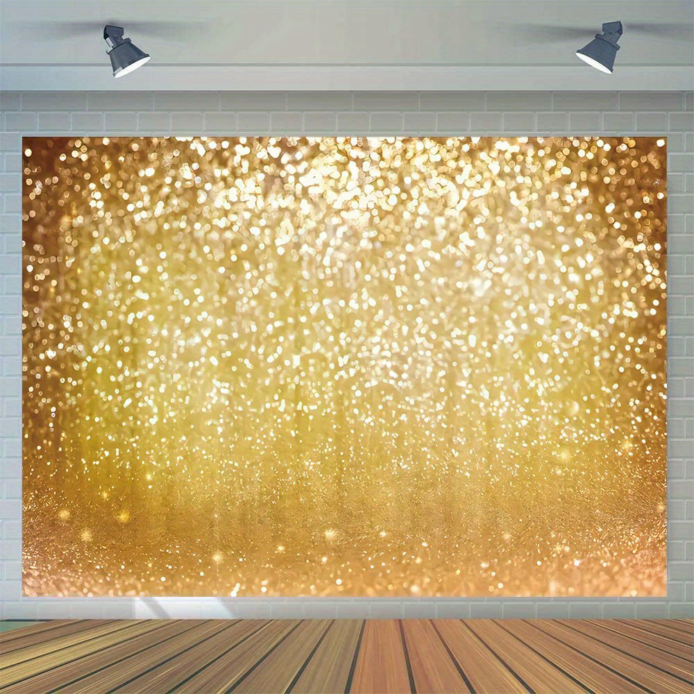 

1pc, Golden Glitter Photography Backdrop, Vinyl, Wedding Engagement Bridal Shower Birthday Party Decoration Cake Table Banner Portrait Photo Booth Props