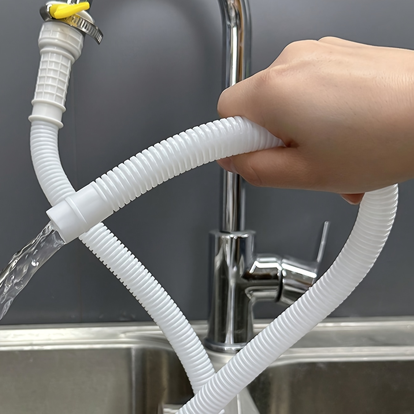 1pc Flexible Plastic Washing Machine Drain Hose, Universal  Faucet Extension Pipe, Sink Water Drainage Hose With Adjustable Clamp For 