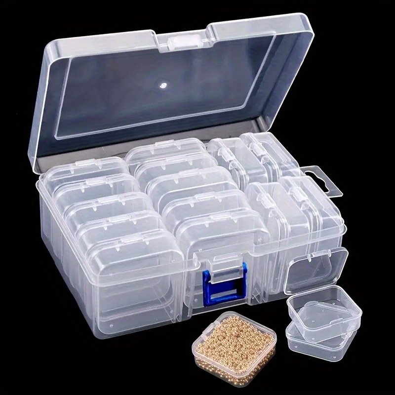 14pcs/set Transparent Storage Box Container, Jewelry Beads Accessories Storage Box, Plastic DIY Accessories Sorting Organizer, Desktop Home Storage Box, Organizer Supplies