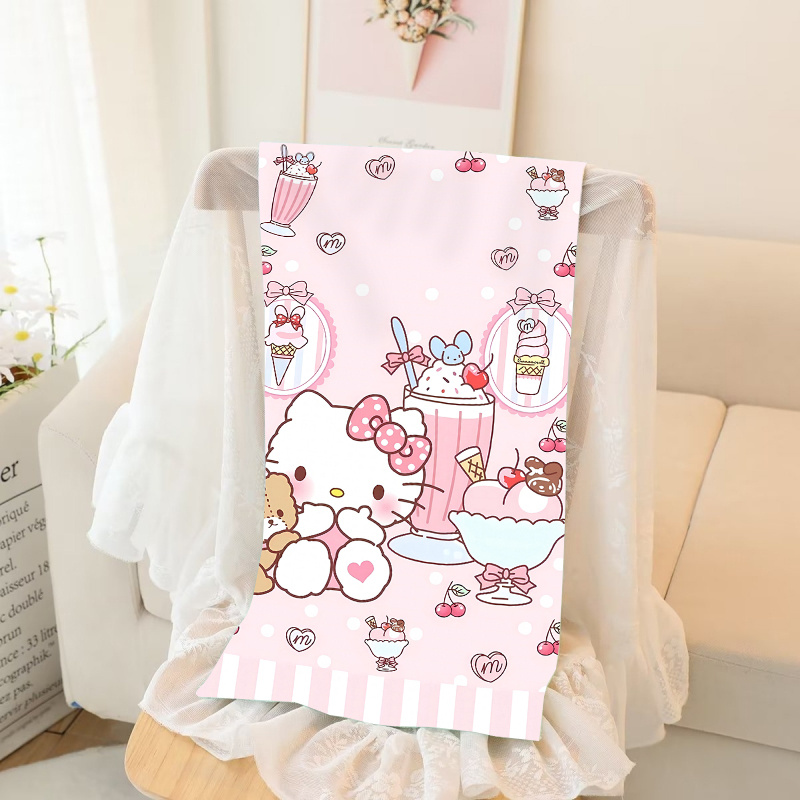 

1 pièce serviette imprimée Sanrio Hello Kitty pour laver et sécher les cheveux, serviette en microfibre douce et absorbante