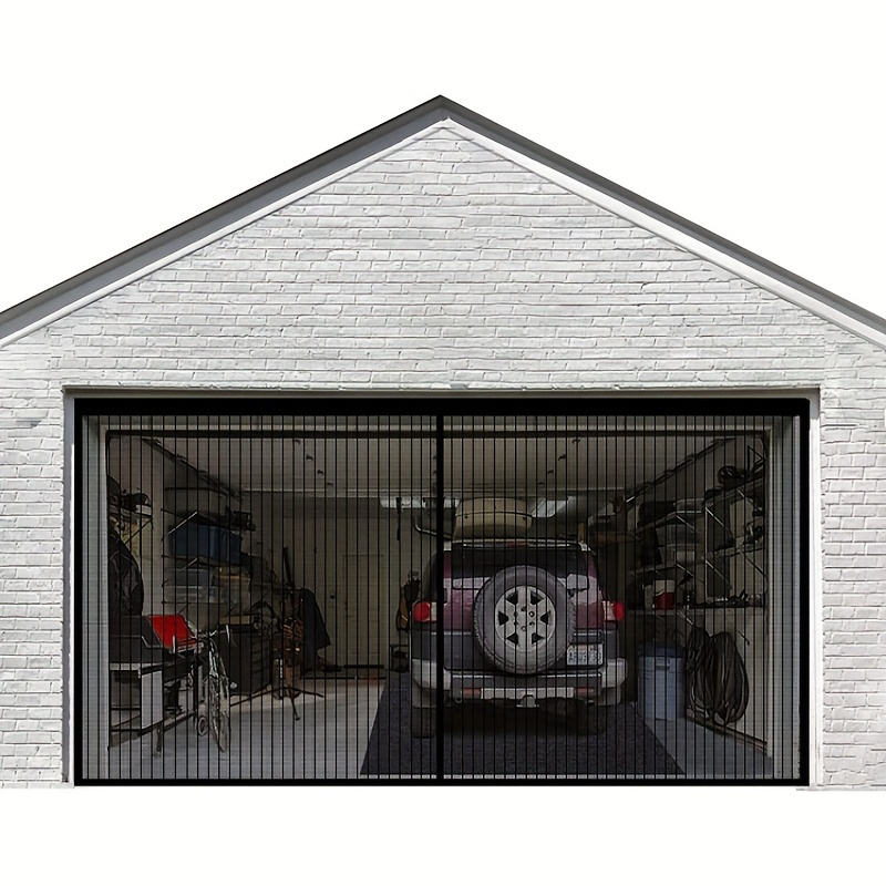 

1pc Double Garage Screen Door, Magnetic Closure, Fiberglass Mesh For 2 Car Garage, Full Frame Hook & Loop, Hands-free, Pet Friendly, Prevents Bugs And Mosquitoes, Easy To Install Garage Net Kit